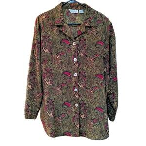 Impressions Woman Size 18W VTG Paisley Grandmacore Earthy Blouse Shoulder Pads